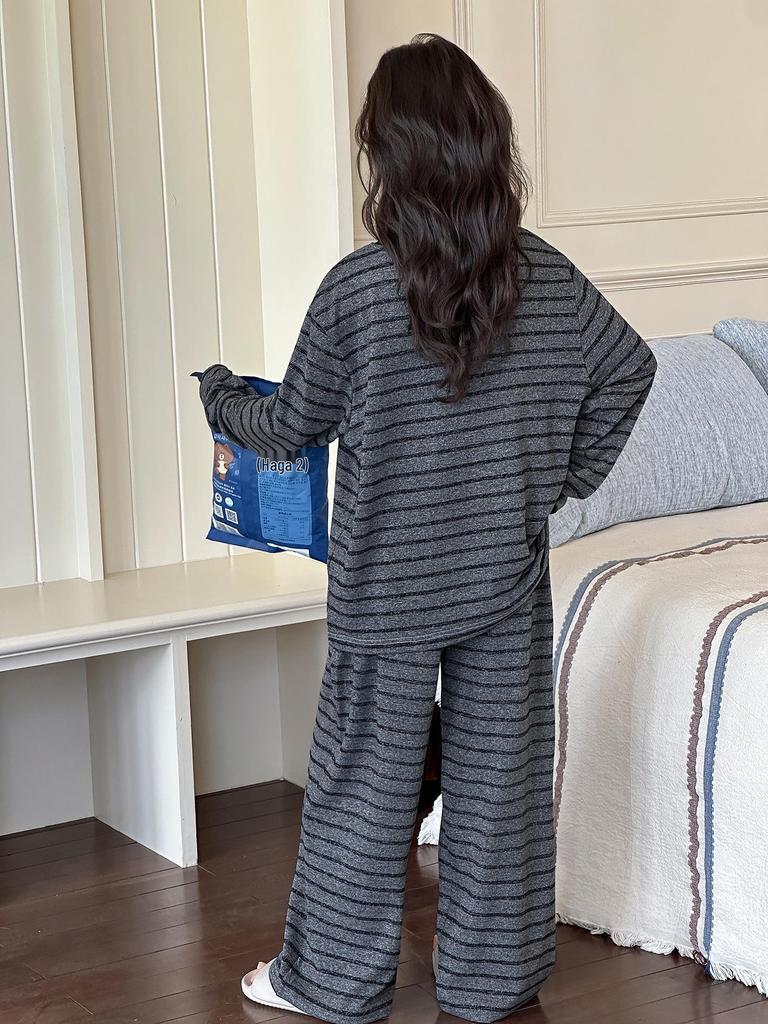 2025 Girls' Striped Cotton Pajamas Set - Long Sleeve Autumn Homewear for Little & Big Girls