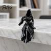 Grim Reaper Figurine Gothic Hooded Lady Figurine, 3D Printed Dark Fantasy Shelf Sitter, Elegant Mysterious Black Robed Women Pouring Tea Sculpture for