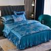 4 stk/sett Europeisk Jacquard Sengeskjørt Sengetøysett Fire Sesonger Laken Dynetrekk Sommer Issilke Dobbeltseng Bryllup Lett Luksus Fire Deler Sett
