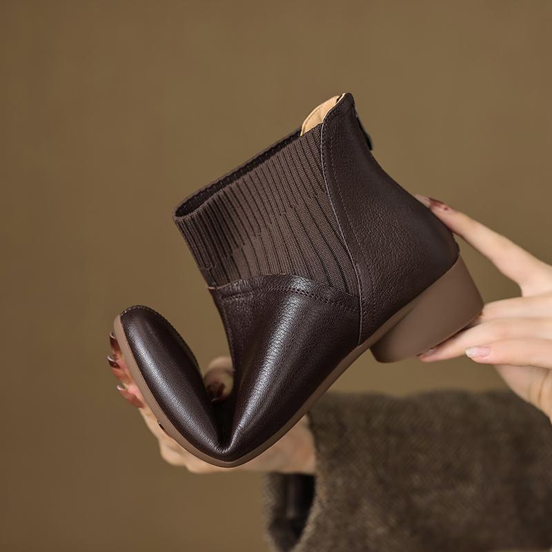 Fashion 2025 Autumn/Winter Women Boots Genuine Leather Women Shoes Round Toe Chunky Heel Shoes Ankle Boots Modern Chelsea Boots