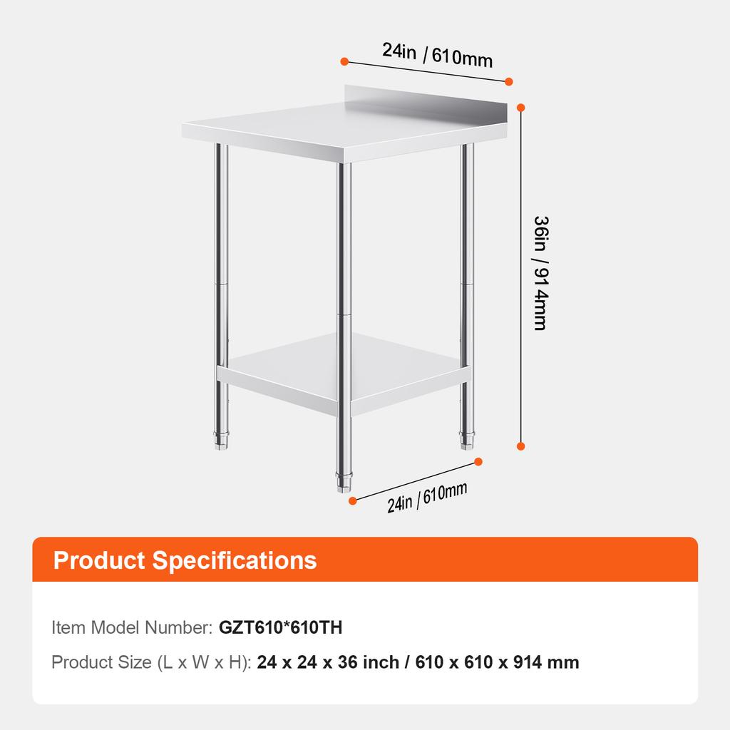 SucceBuy Stainless Steel Work Table Commercial Heavy Duty Food Prep Worktable with Adjustable Height for Restaurant Home Hotel