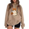Women's Comfortable Round Neck Long Sleeve Sweatshirt Loose Fit Casual with Color and Halloween Print