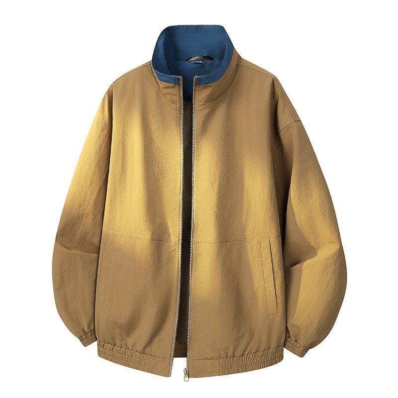 Unisex Retro Color Block Lapel Jacket for Spring/Autumn 2026 - No-Hood Baseball Style