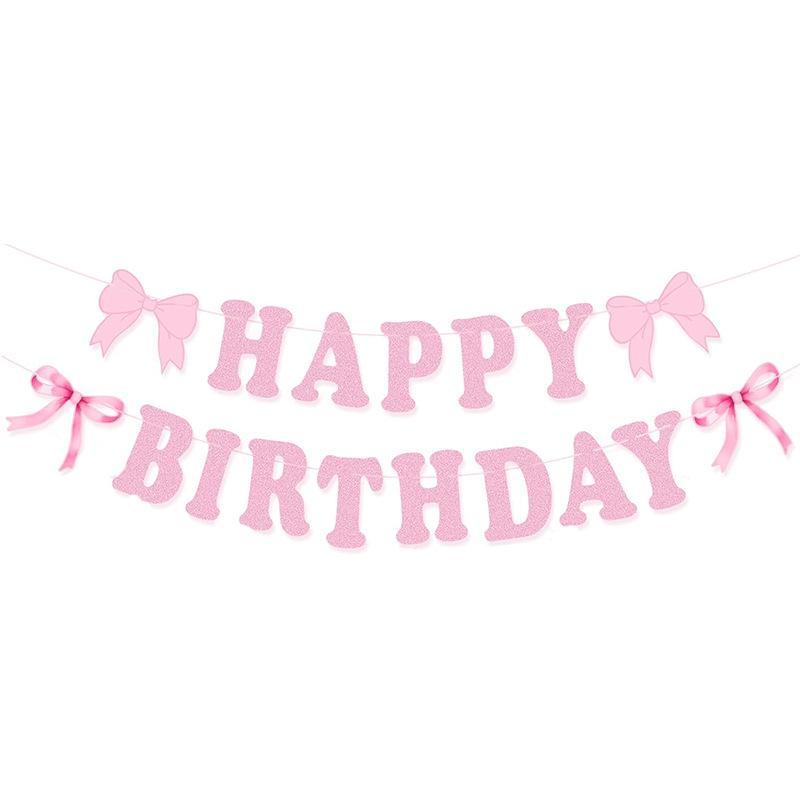 Roze Strik Verjaardag Feest Decoraties Set: Banner & Slingers
