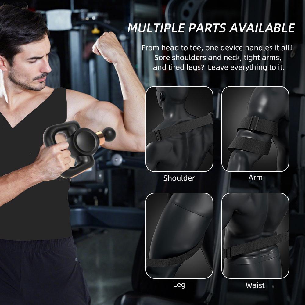 Wireless Fascia Gun Massager with Stretch Strap High-Frequency Vibration Deep Muscle Relax Body Neck Back Leg Massage Device