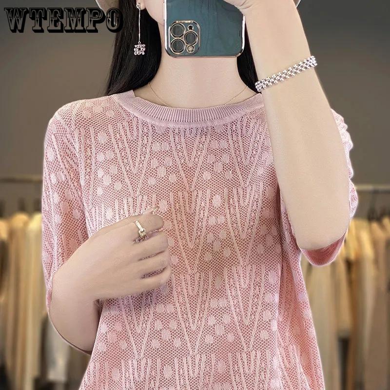 Summer Round Neck Pullover T-shirt Loose and Slimming Temperament Short Sleeved Knitted Shirt