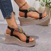 Fashion Summer 2025 Fashion Ethnic Style Comfortable Casual Sandals Women's Bohemian Beaded Open Toed Wedges Beach Cool Flip Flops Pumps