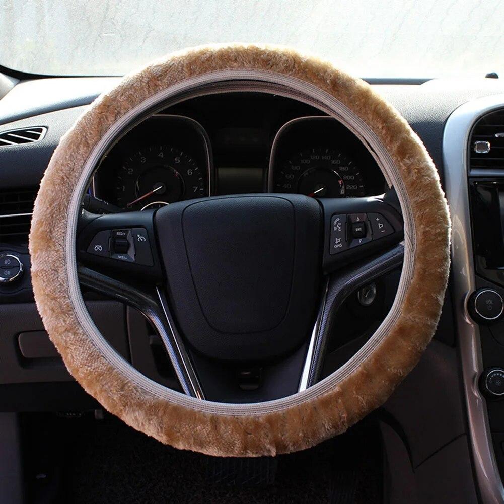 Universal Mesh Fabric Steering Wheel Plush Car Steering Wheel Cover Set Warm Soft Fuzzy Plush Winter Car Accessories Interior