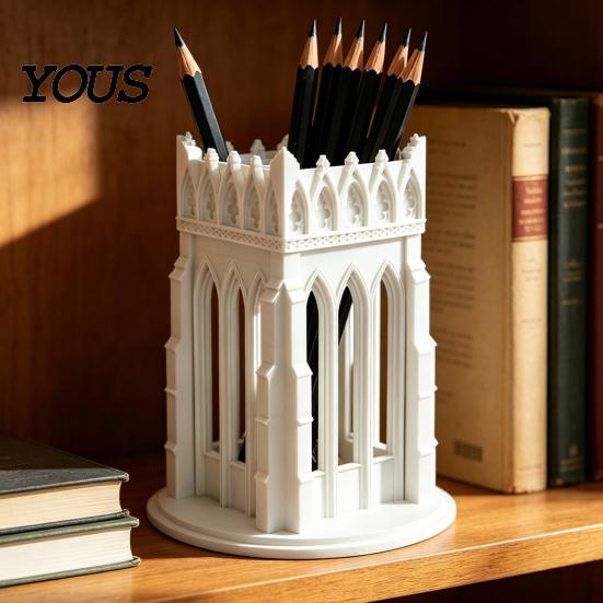 Medieval Style Pencil Holder Gothic Pen Holder, Cathedral Makeup Brush 3D Printed Church Architecture Desk Organizer Organizer, Vanity Storage Cup for