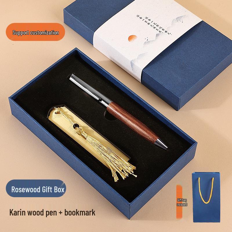 Luxury Ballpoint Pen Set with Metal and Wood, Imitation Leather Case, Custom Logo Option