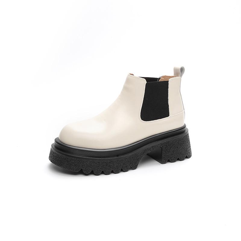 

2024 Осень Зима Новые женские ботинки с круглым носком на низком каблуке Ботинки Челси Мотоциклетные ботинки Однотонные дышащие повседневные женские туфли 38