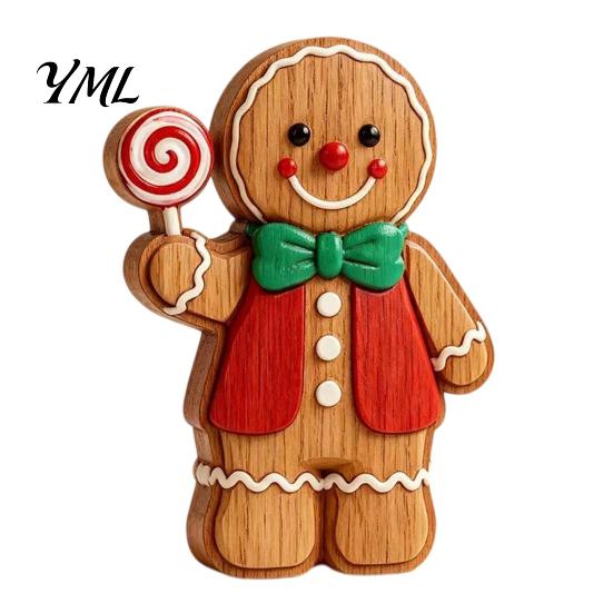 Wooden Gingerbread Man Ornaments Christmas Ornament, Hand Painted Vintage Tabletop Decorative Wood Craft Figurine, Rustic Holiday Decor for
