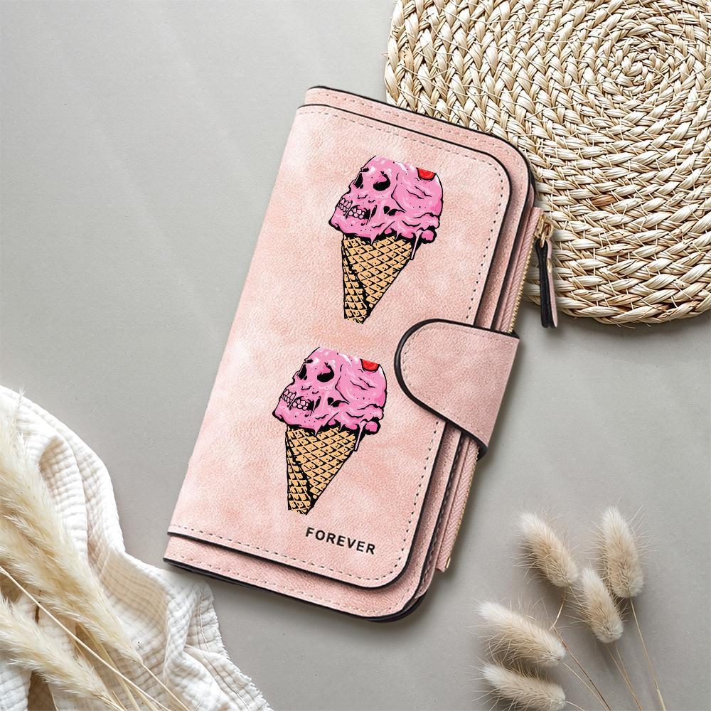 Gothic Skull Ice Cream Printed Long Wallet Fashion Large Capacity Card Holder Cool Pu Leather Purse For Women