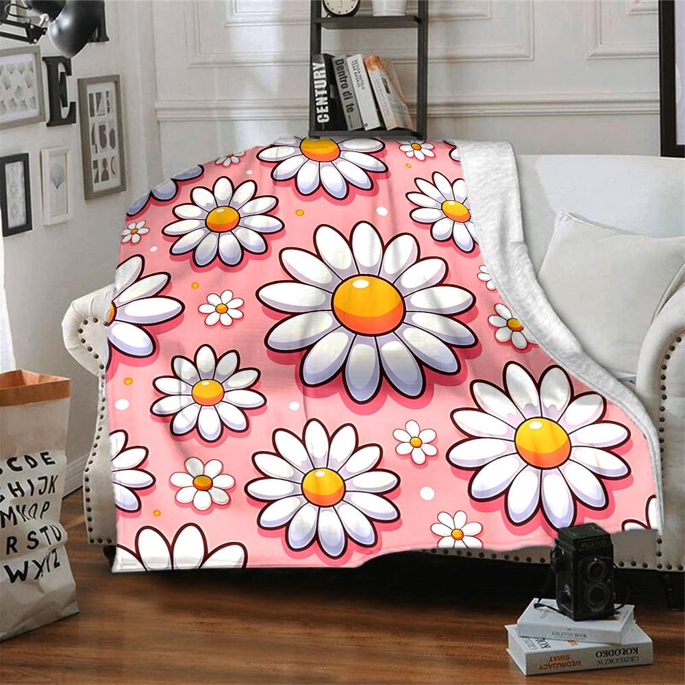 1pc Daisy Pattern Lightweight Flannel Blanket, Comfortable and Warm Blanket, for Office and Camping Sofa Bed, Livingroom190