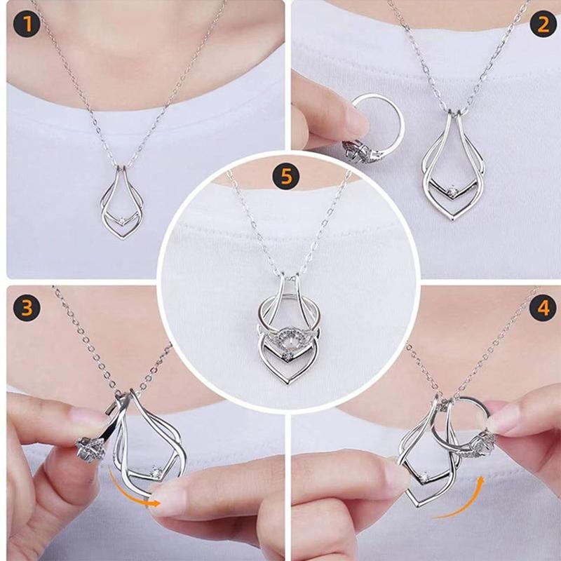 Collier Pendentif Sécurisé pour Fiançailles Forme Géométrique Porte-Bague Collier Argent Délicat Bijoux de Fiançailles pour Femmes Filles