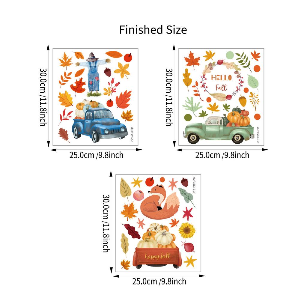 Autumn Maple Leaf Pumpkin Squirrel Static Cling Window Sticker Removable Fridge Glass Decor