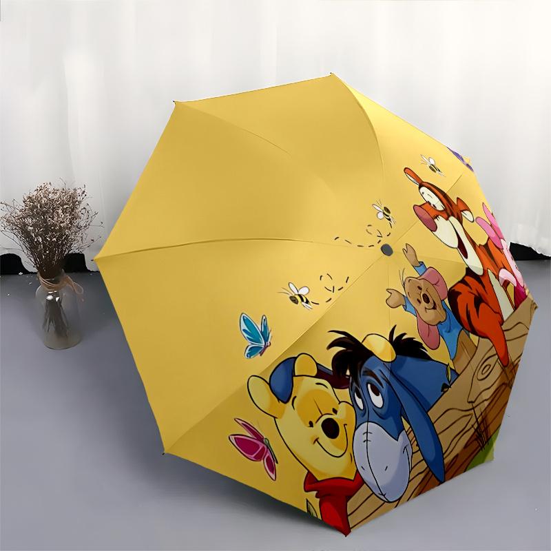 Ombrello Automatico Apri e Chiudi Winnie the Pooh e Tigro - Ombrello Pieghevole Portatile a 8 Stecche con Manico in Plastica, Adatto per il Tempo Libero