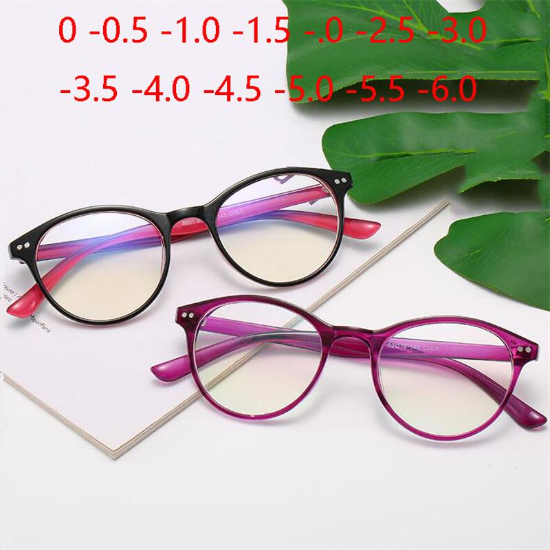 0 -0.5 -0.75 -1.0 To -6.0 Round Finished Myopia Glasses Women Men Short-sight Eyewear Student Prescription Eyeglasses