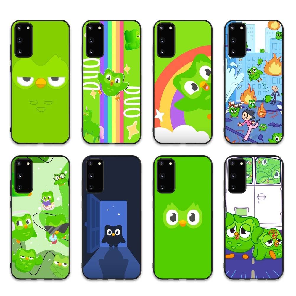 Popular D-Duolingo Green Owl Phone Case For Samsung S 24 Fe 25 Ultra Plus 20 Lite 21 30 22 23 24 22 Ultra 5G Fundas