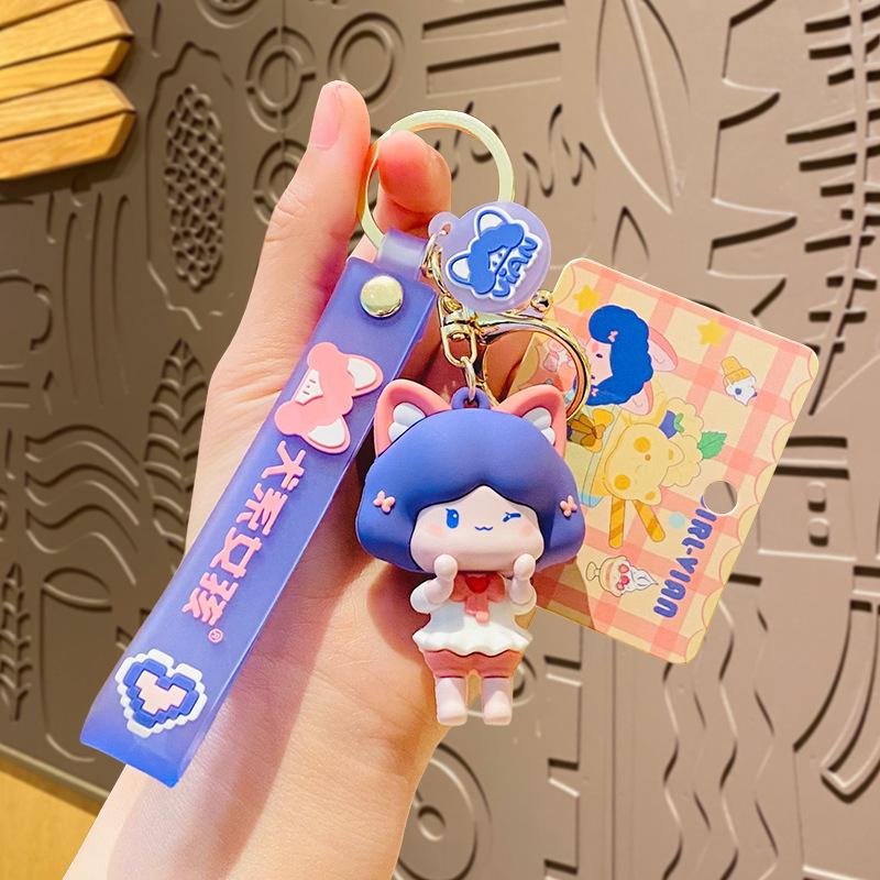 

Adorable Dog Girl Cartoon Keychain - Student Bag Charm, Couple Gift