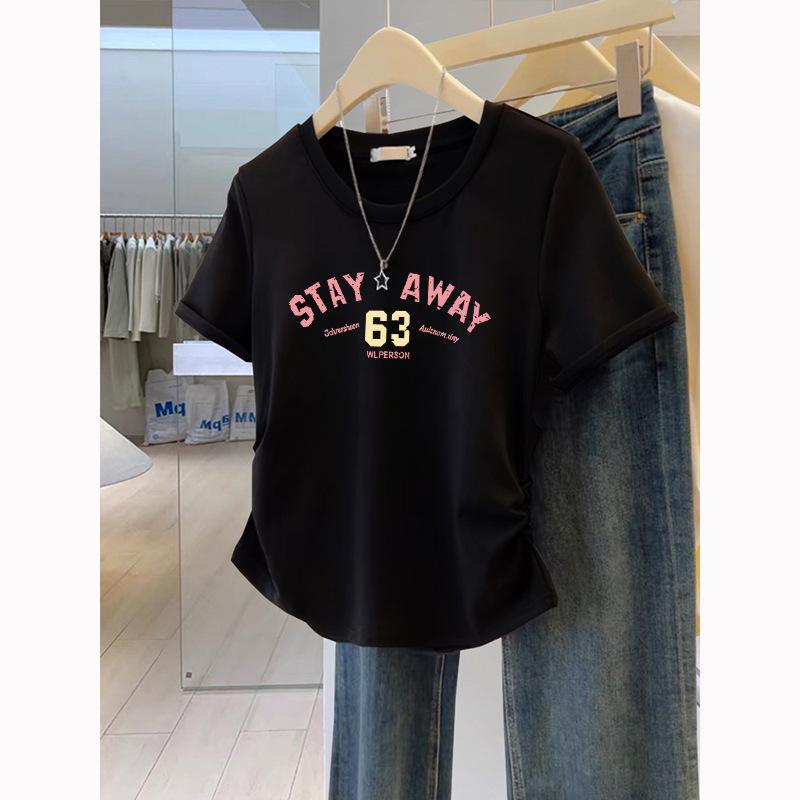 

2025 Summer Plus Size Cotton Print Crew Neck Slimming T-Shirt S [70-95 lbs]