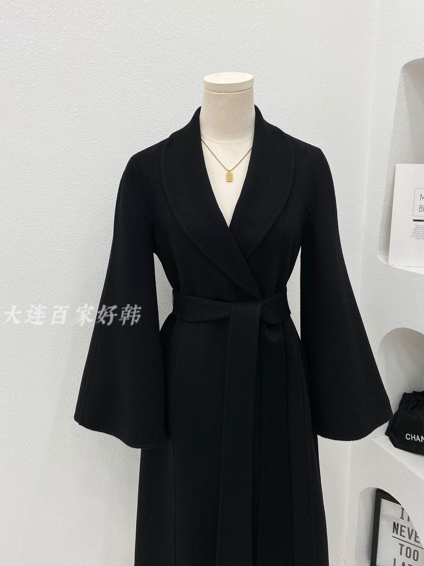 

[Маленькая талия] Черное шерстяное пальто-песочные часы с двусторонней тканью, для фигуры груша , длинное, для высокого мужчины, осень-зима M