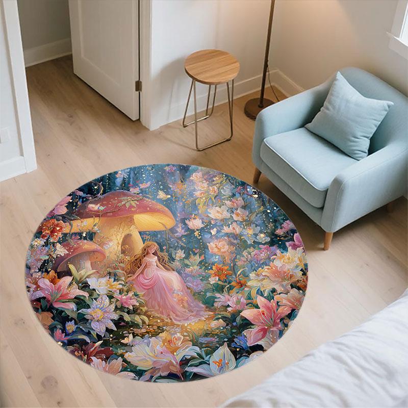 Forest pattern round rug,Carpet Rug for Living Room Bedroom Playroom ,Non-slip Floor Mat,Holiday Gifts and Birthday Gifts.