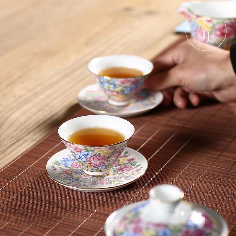 Chinese Style Enamel Ceramic Tea Set Teacup Hand Painted Teacup Household Master Cup Drinkware Supplies Home Decoration