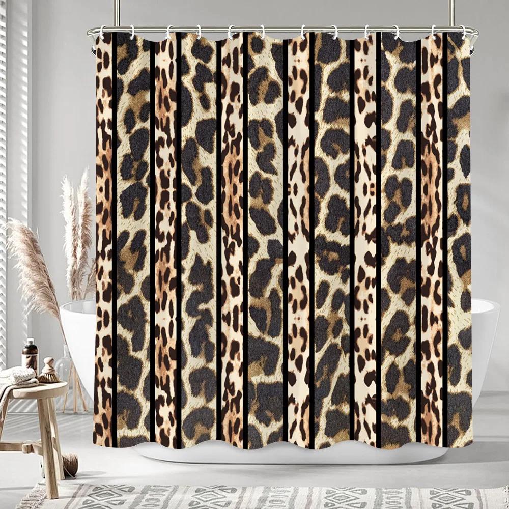 Personalised Striped Geometric Shower Curtain Girl Leopard Art Creative Polyester Fabric Bath Curtains Bathroom Decor With Hooks