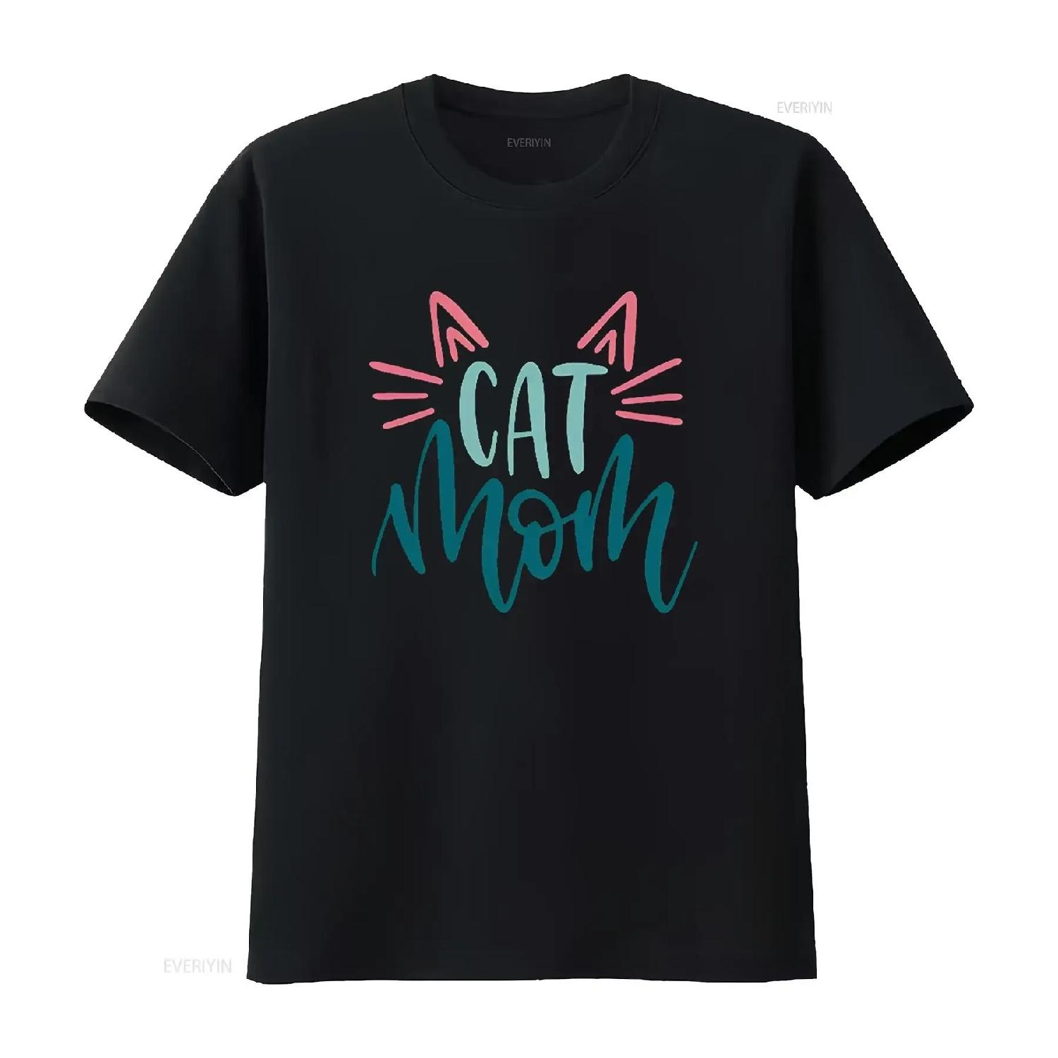 

Cat Mom Fashionable Women s T Shirt Summer Top with Unique Print and Comfortable Micro stretch Fabric Lover s vintage Washed S чёрный