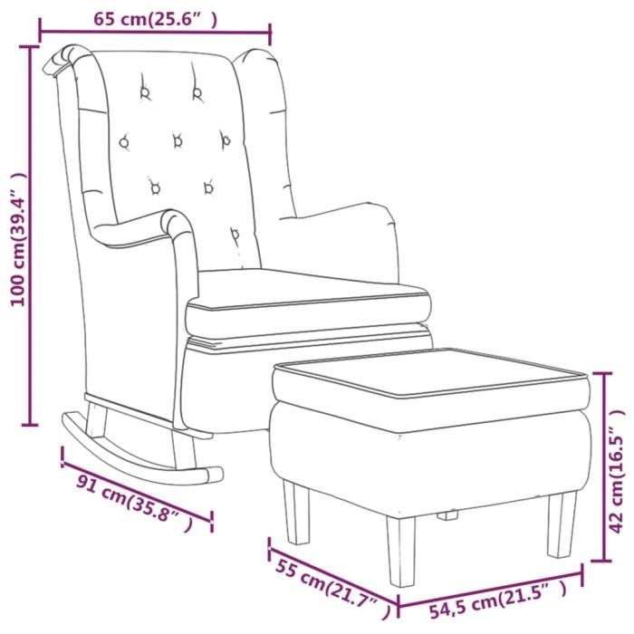VidaXL Fauteuil avec pieds à bascule et tabouret Crème Tissu 3121281