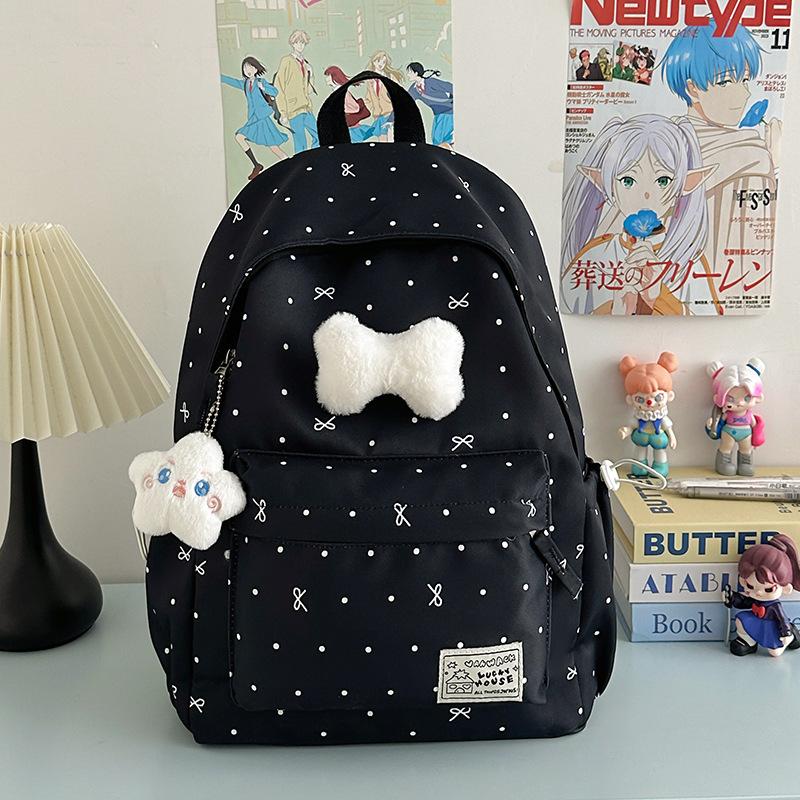 Schoolbag Schoolbag Junior High School Girls Girl Heart Atmosphere Polka Dot Bow Versatile High Value Female Student Backpack High School
