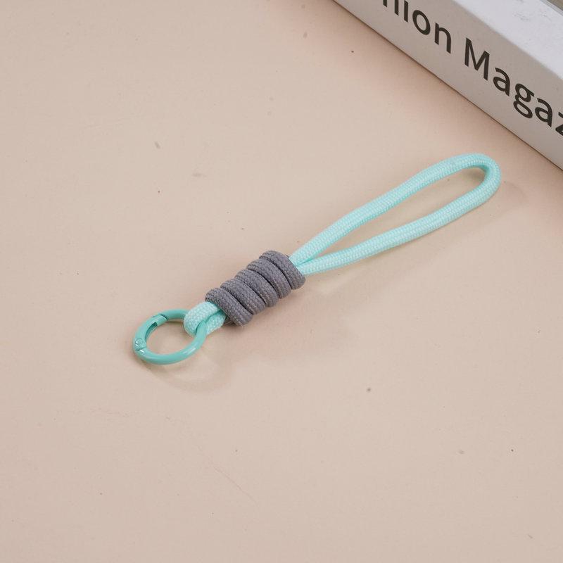 Multifunctional Color Block Woven Lanyard Keychain with Cartoon Plush Bag and Perler Bead Pendant