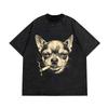 Humorvolles Chihuahua Raucher Print T-Shirt Damen Herren Waschen Used Vintage Rundhals T-Shirts Unisex Student Lässig 100% Baumwolle Oberteile L260527