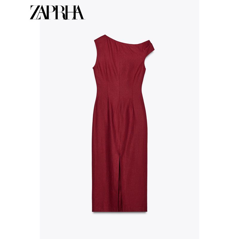 Zaprha 2025 New Arrival Unique Beautiful Linen Blend Ruched Midi Skirt Dress Waist Slim Looking 2840709