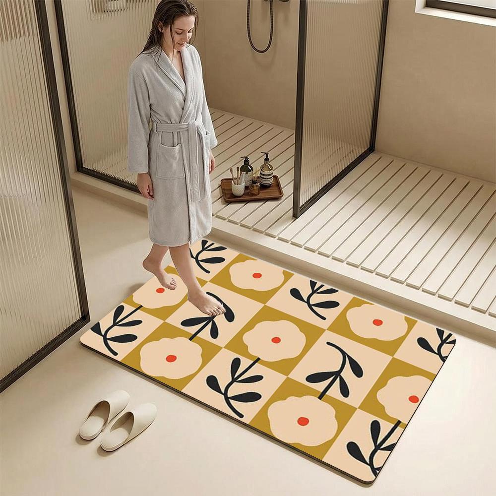 O-Orla Kiely Flower Floor Mat Diatomite Bath Mat – Highly Absorbent, Non-Slip, Quick-Drying Bathroom Rug