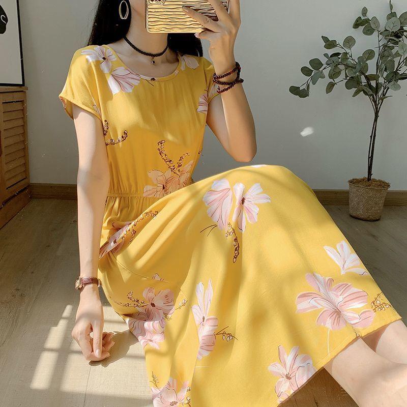 Свободное и обтягивающее хлопково-шелковое платье с короткими рукавами для летней — фото 6