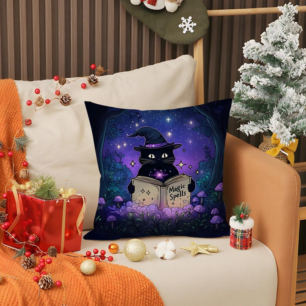Halloween Cartoon Cute Purple Cat Pillow Case Printing Pillowcase Living Room Sofa Cushion Cover Bedroom Room Decor