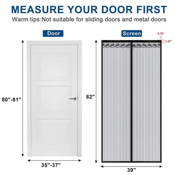 Heavy Duty Magnetic Screen Door Mesh Curtain Mosquito Net Bug Hands Free Partition Mute Striped Door Curtain Bedroom Ventilation
