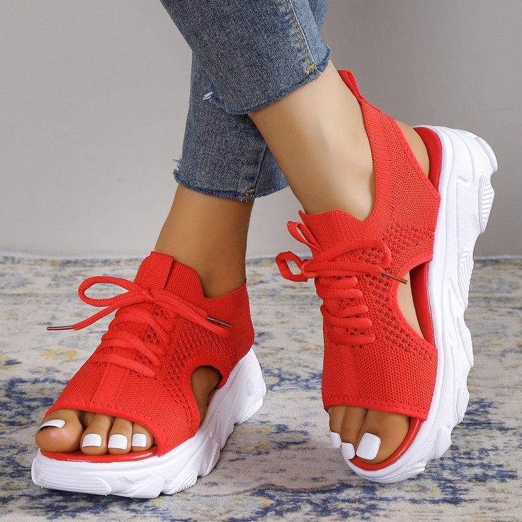 New Women's Summer Casual Sports Beach Sandals Thick Soft Flat Bottom Flying Weave Hollow Out Design Breathable Comfortable
