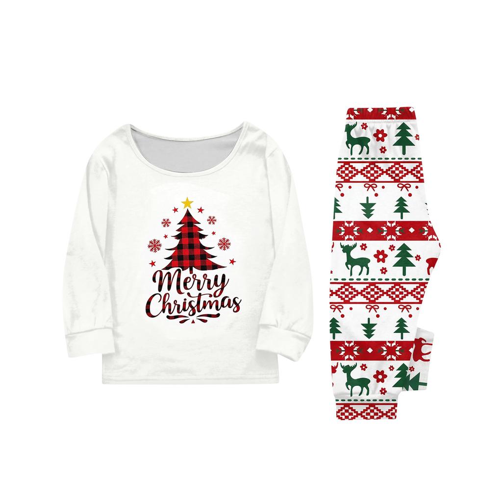 Family Matching Christmas Print Neck Long Sleeve Top and Pants Pajama Set