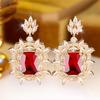 Charm Elegant Female Rectangle Big Blue White Red Stone Hoop Earrings Trendy Fashion Gold Color Wedding Jewelry For Women