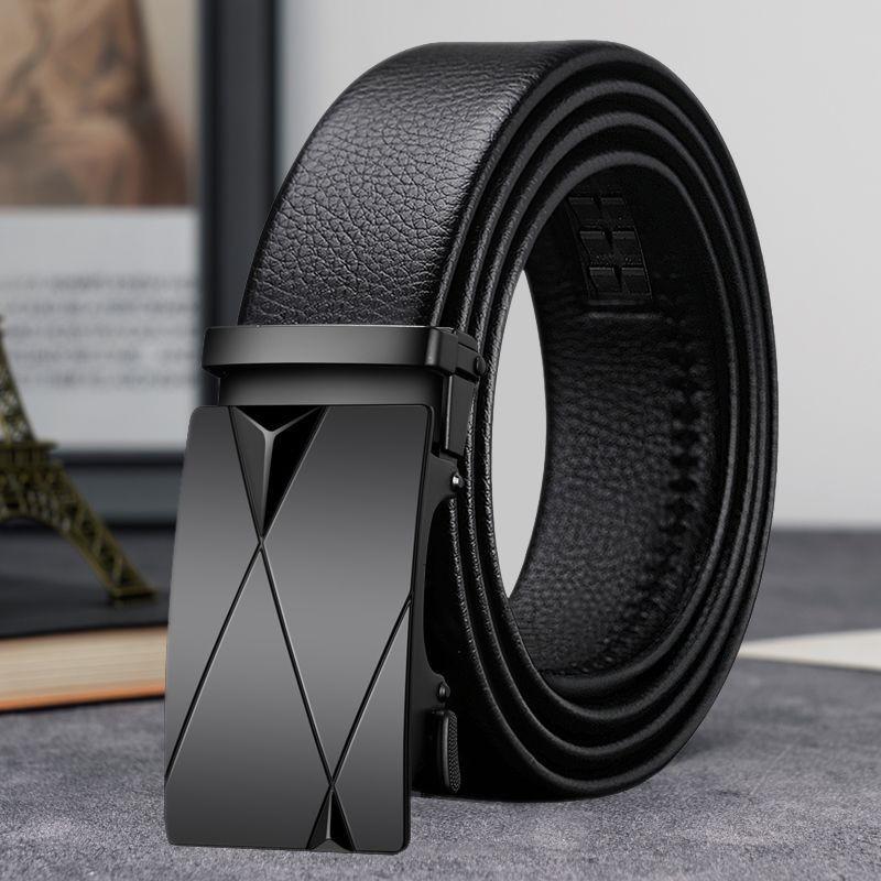 Stylish Automatic Buckle Black Belt For Young Men Casual Business Wear 105cm To 125cm