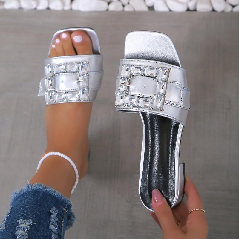 Summer New Small Square Heel Sandals Plus Size 35-43 Fashion Slippers Square Diamond Low Heel Sandals in Stock Beach Sandals