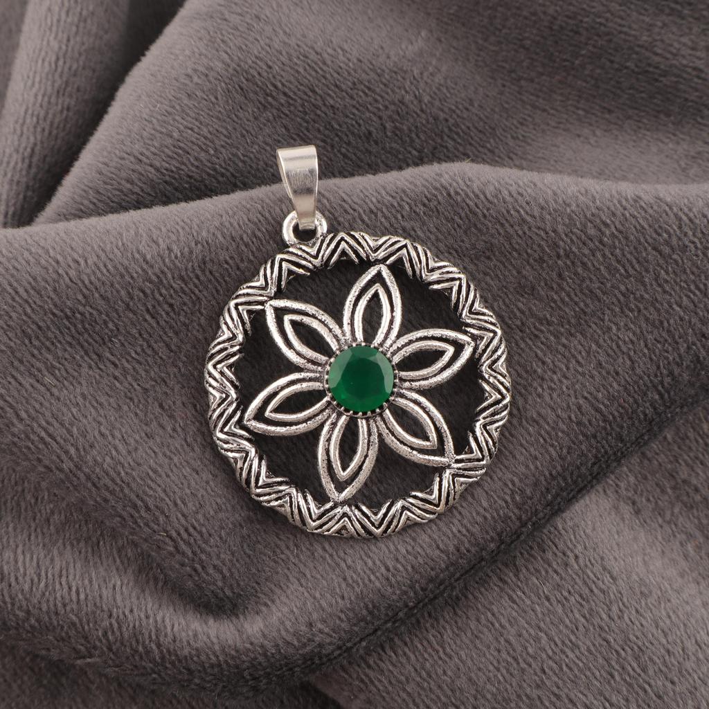 Green Onyx Pendant Handmade Gemstone Jewelry, 925 Solid Sterling Silver Pendant Unique Design Jewelry
