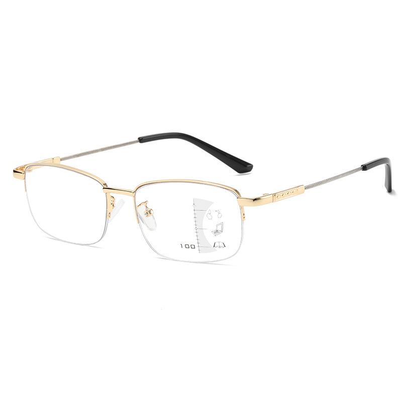 Memory Discoloration Multi-Focus Reading Glasses Anti-Blue Half-Frame Glasses Elderly Glasses Metal Cross-Mirror Men'S Reading Glasses