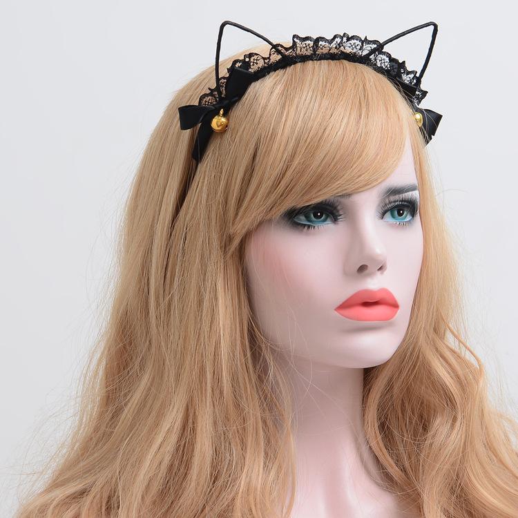 Product Personality Wind Hollow Lace Cat Ears Headband Bell Jewelry Sex Headgear