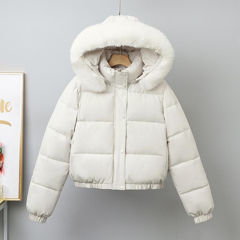 Winter neu großer Pelzkragen Baumwollkleidung Damen Koreanische Version Slim Fit klein mit verdickter Kapuzenjacke Studentenmantel Trend