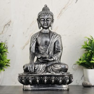 New Buddha Statue Showpiece Idol Home Decor Items for Living Room and Gifts (Antique Silver)