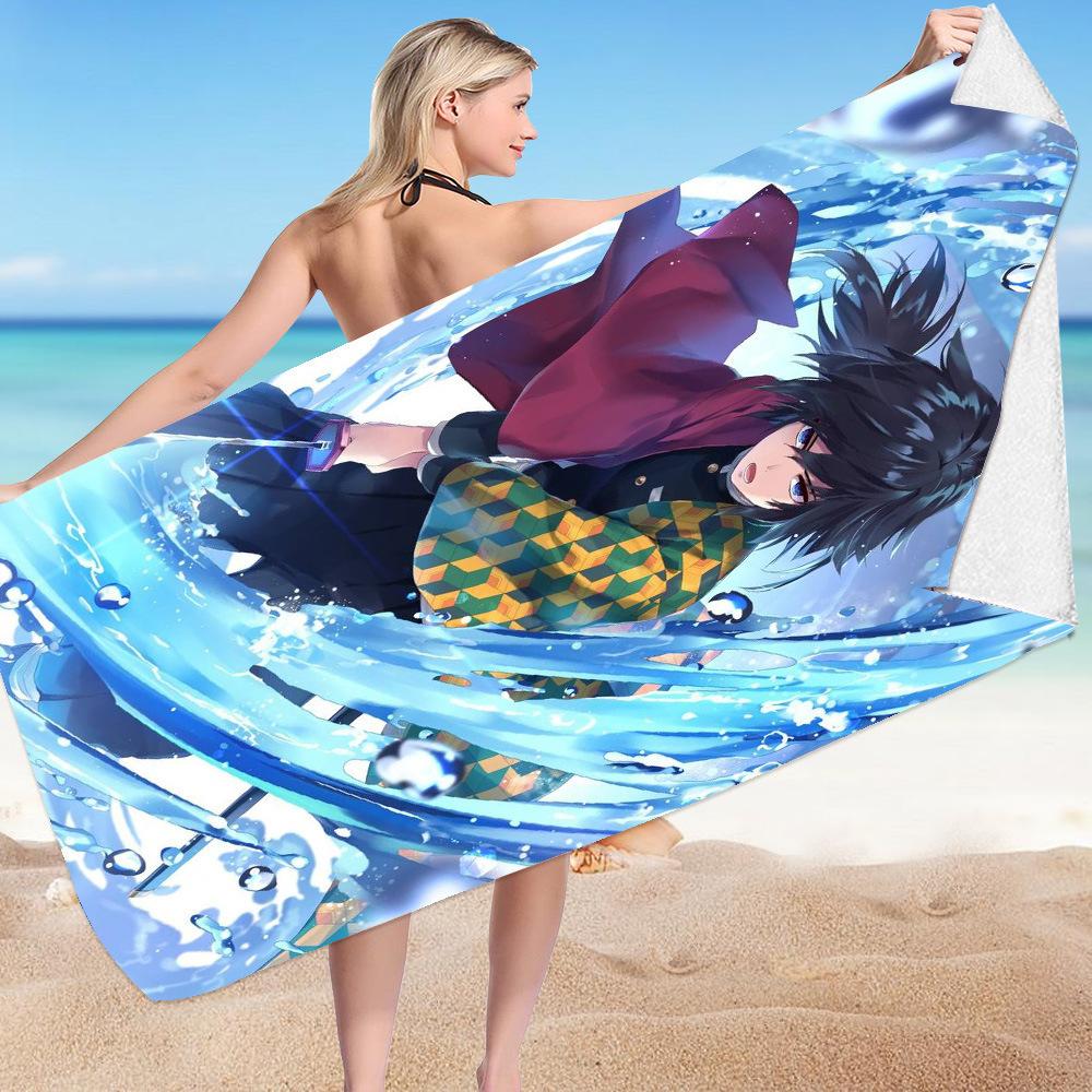 Anime Demon Slayers Beach Towels Ultra-fine Fiber Double-sided Velvet Beach Towels Versatile Bath Square Towel Beach Towel Gift